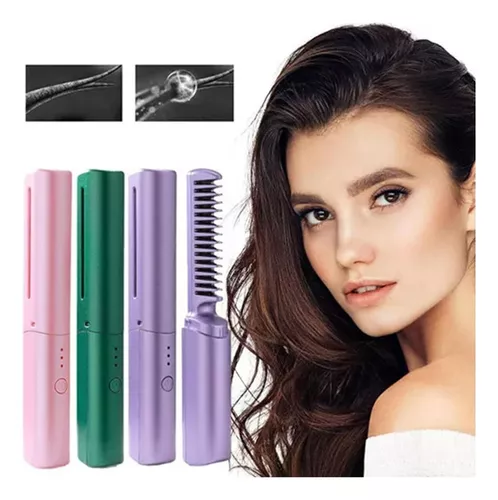 Cabello liso y sin frizz en minutos — Peine alisador recargable, donde quieras y cuando quieras