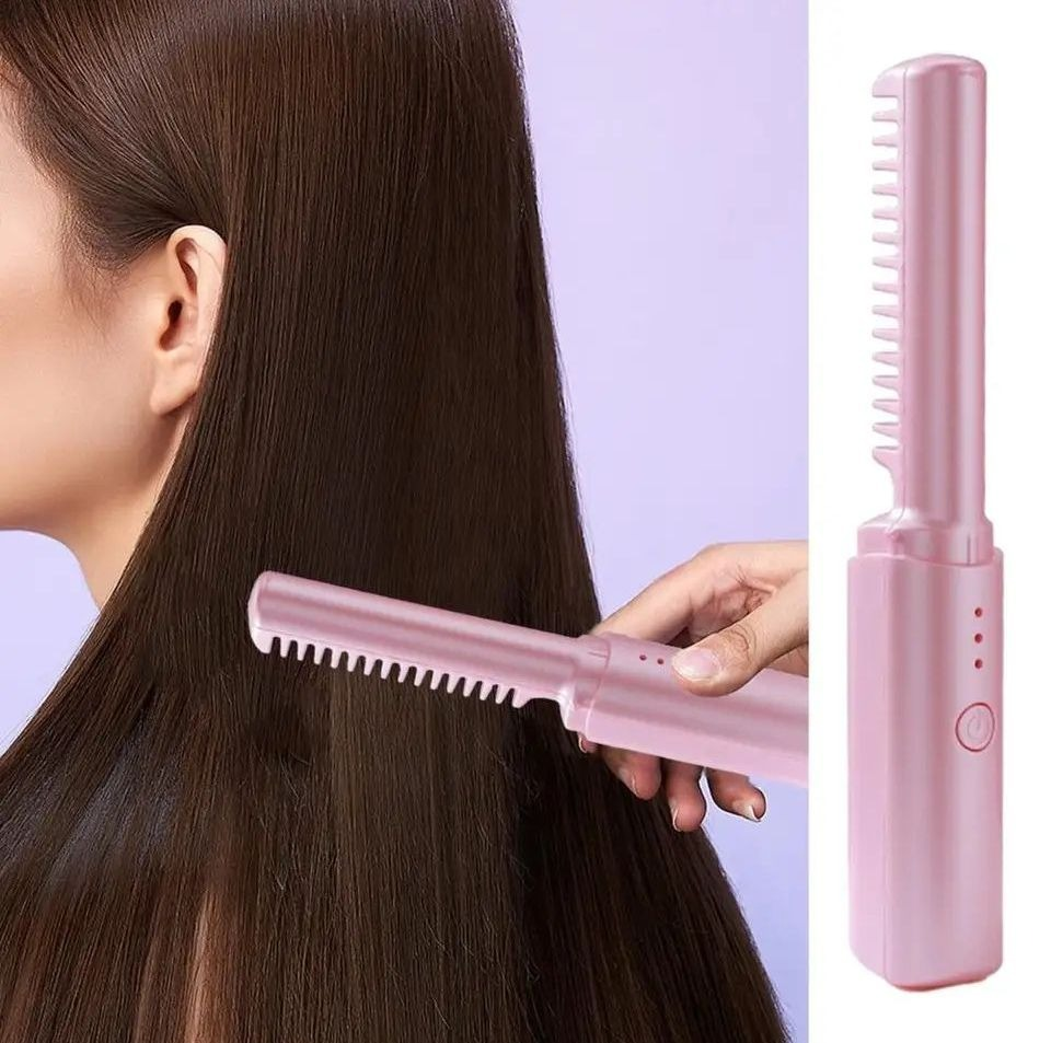Cabello liso y sin frizz en minutos — Peine alisador recargable, donde quieras y cuando quieras